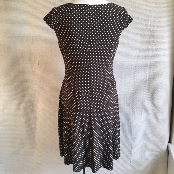 Vintage M Anne Klein Dress Polka Dots Mini Midi Daytime Brown - Picture 4 of 8